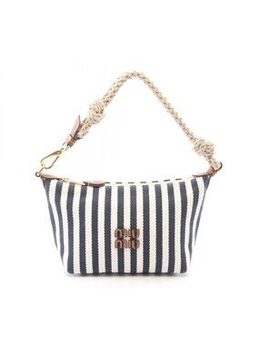 Miu Miu Handbag Cannette' Righe Stripe White Navy Brown Canvas Leather Spirit